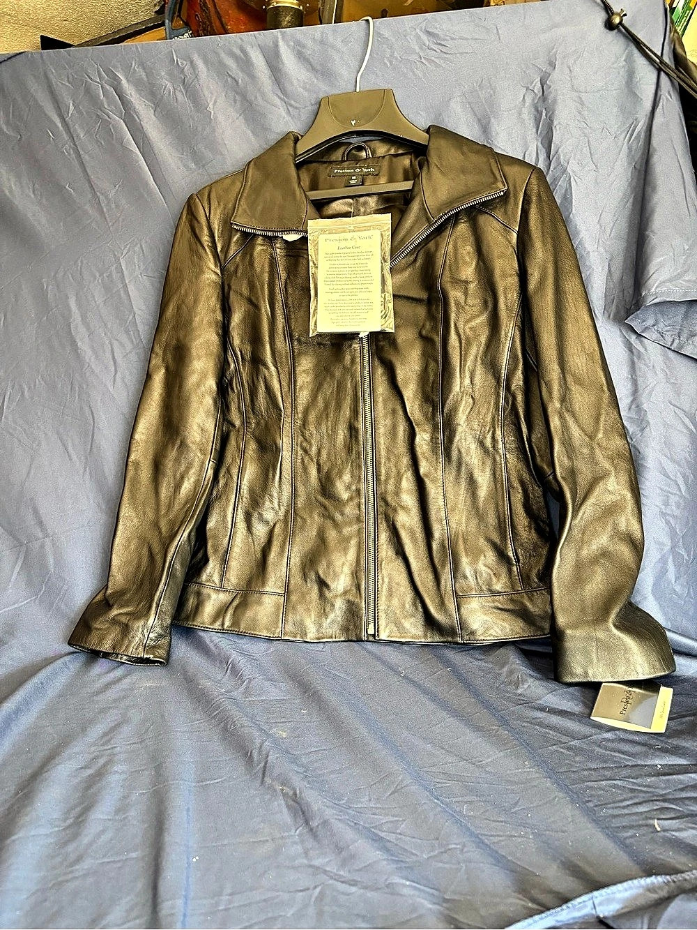 Preston & York Leather Moto Jacket in Black Size Medium NWT